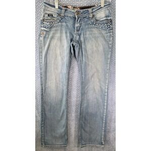 Y2K Adiktd Bootcut Jeans Distressed Embellished Pockets Womens Size 4 (28x34)